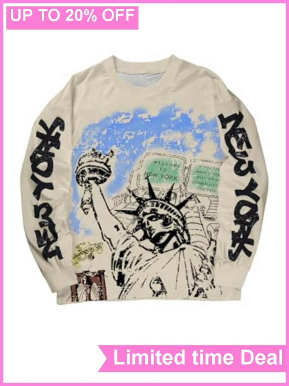 Men's Long Sleeve Graphic Drop Shoulder Crew Neck Streetwear Tee